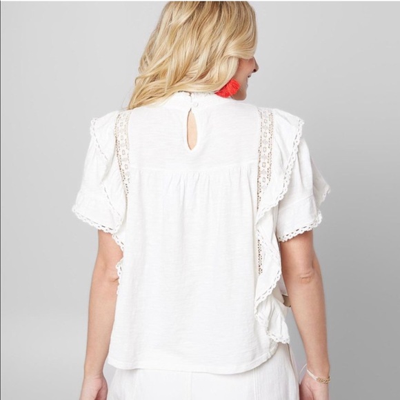 NWT Free People Le Femme Top Ruffle Lace Pleat Tee - Picture 2 of 9